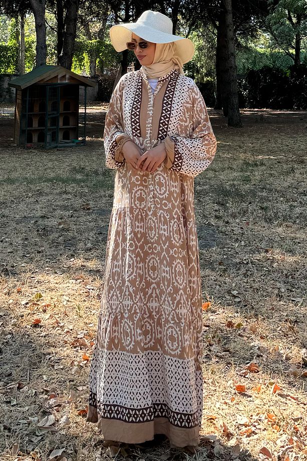 Kadın Kamel Oversize Yazlık Viskon Elbise - 1