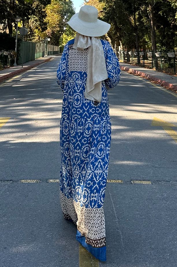 Kadın Mavi Oversize Yazlık Viskon Elbise - 6