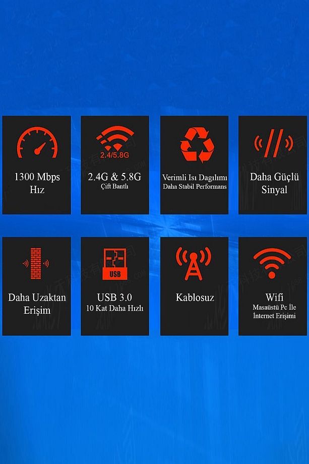 Yüksek Kalite Çift Antenli Ac1300 Mbps Dual(ÇİFT) Bant Usb 3.0 Adaptör Kablosuz Usb Wifi Adaptörü - 2