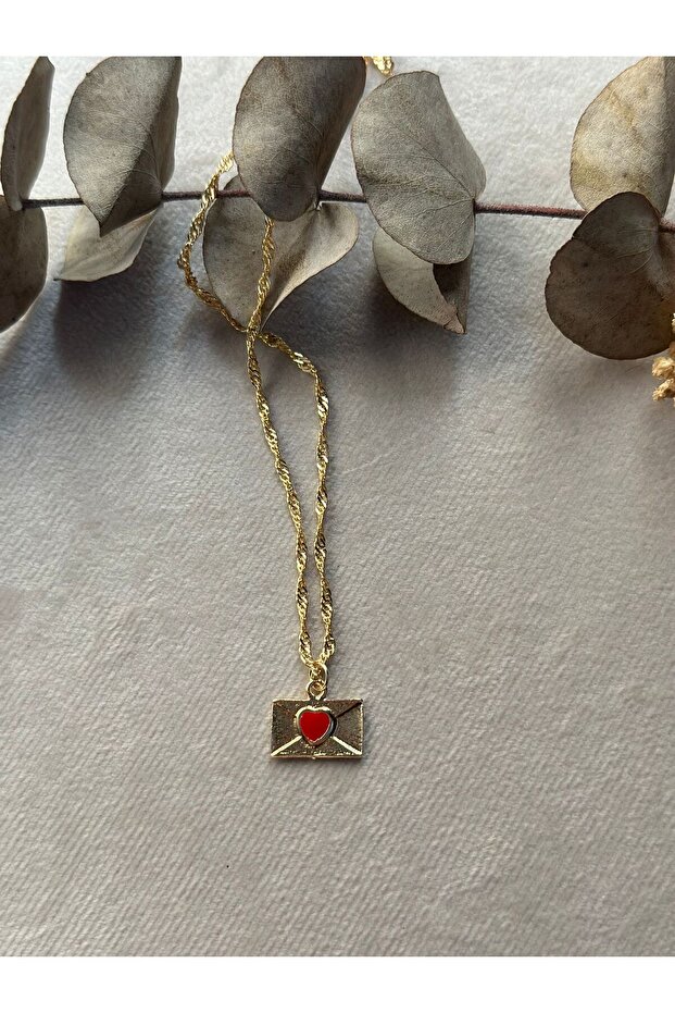 100% Steel Envelope Necklace with Red Heart