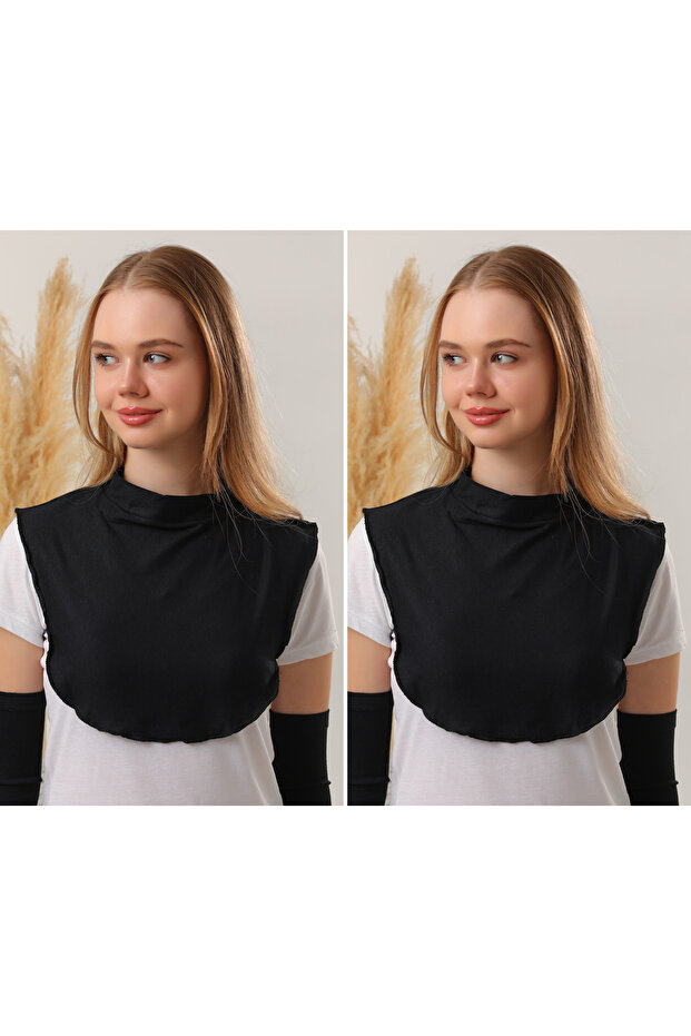 Women's Hijab Black Black 2 Pieces Cotton Neck Collar
