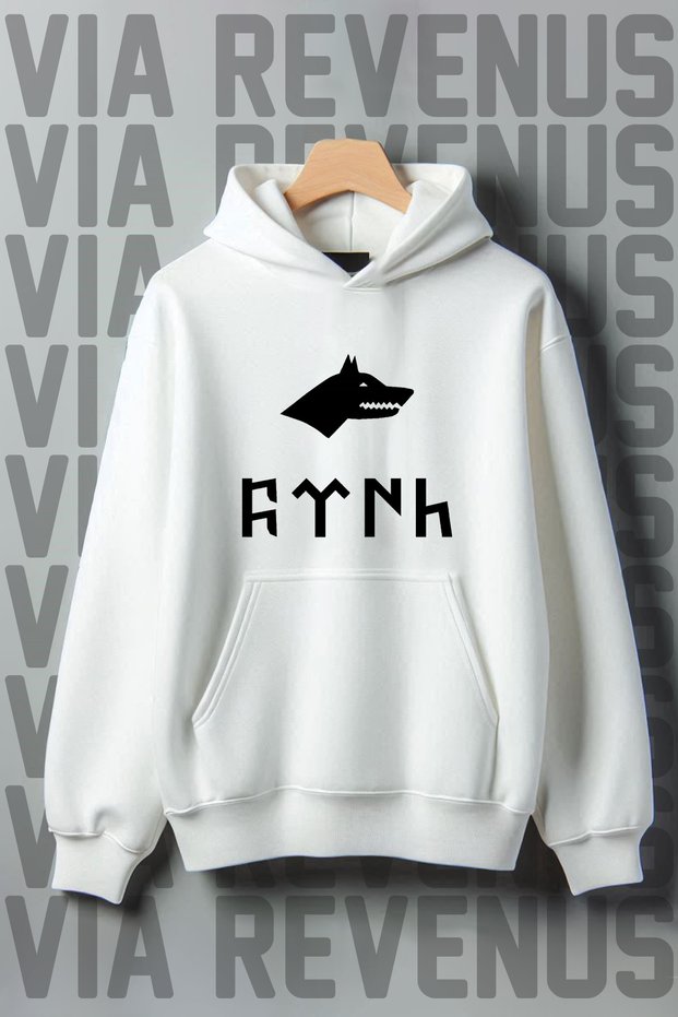 Bozkurt Printed Kangaroo Pocket 3 Threaded Threaded Oversize Wide Fit Hooded Sweatshirt