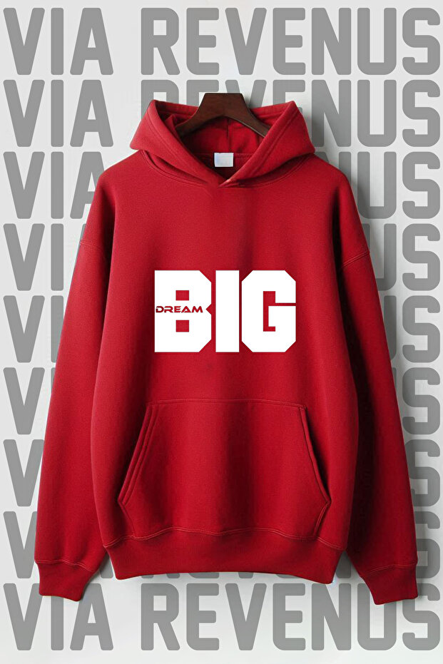 Dream Big Printed Kangaroo Pocket 3 Thread Raised Oversize Wide Fit Hooded Sweatshirt