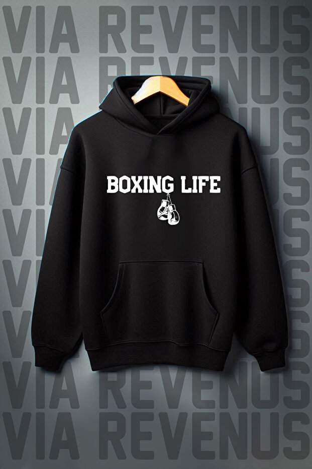 Boxing Life Printed - 3 Thread Kangaroo Pocket Oversize Hooded Sweatshirt
