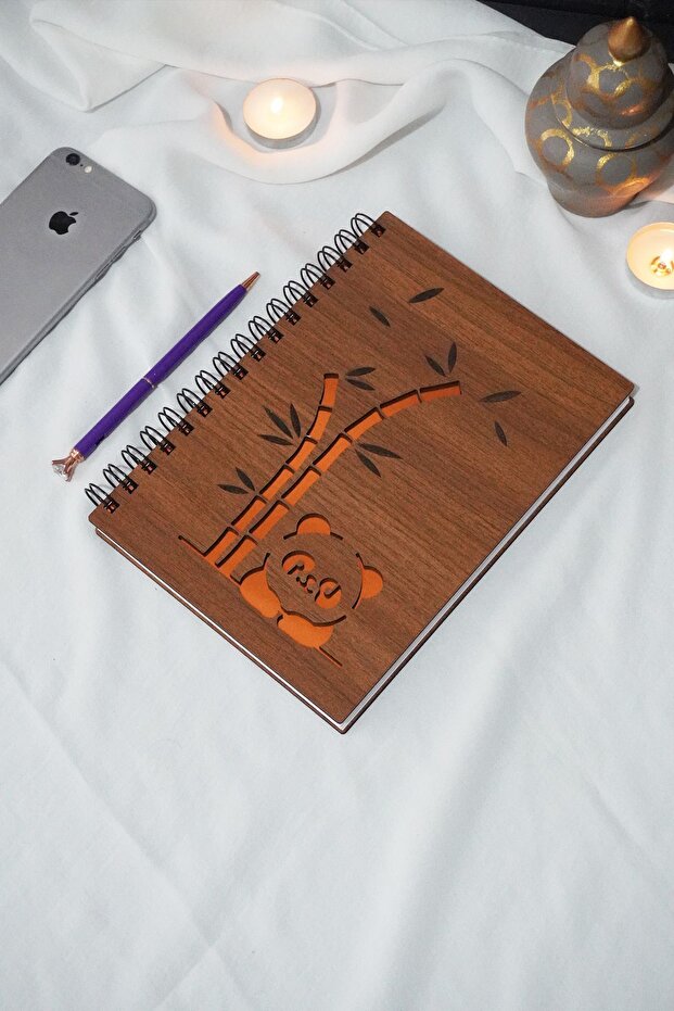 Panda Patterned A5 Spiraled Unlined Notebook - Gift - 1