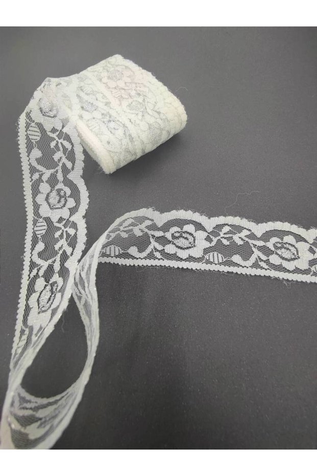 Lycra Free Nylon Lace Guipure Width 3 cm Length 10 Meters White Glitter Edge Lace