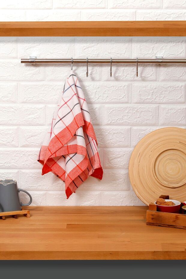 Orange Cotton Large Checked Kitchen Drying Cloth 50X70 cm
