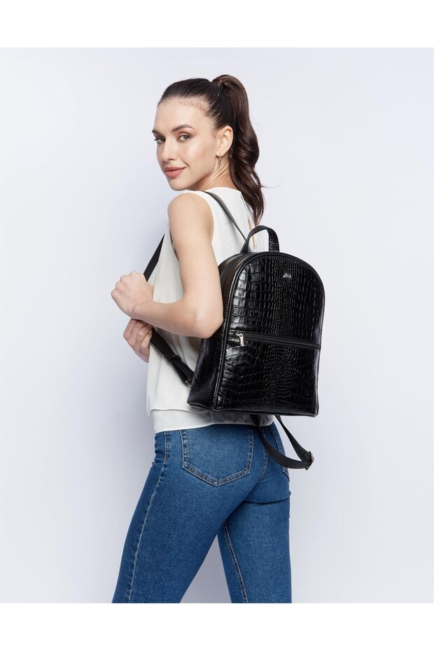 Leather Black Backpack 332 12