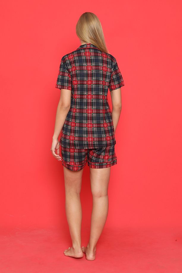 Ekose Desenli Bamboo Şortlu Pijama Takımı - 3