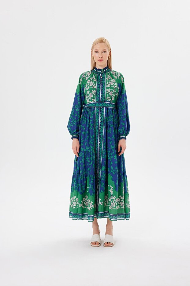 Green Jasmine Patterned Voile Brit Dress