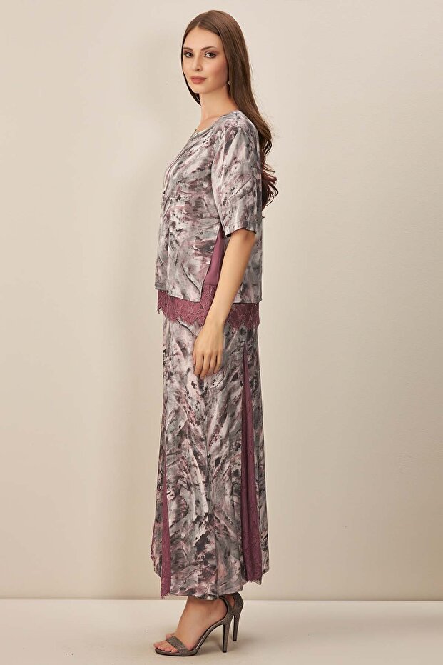 Gray Patterned Flared Skirt - 2