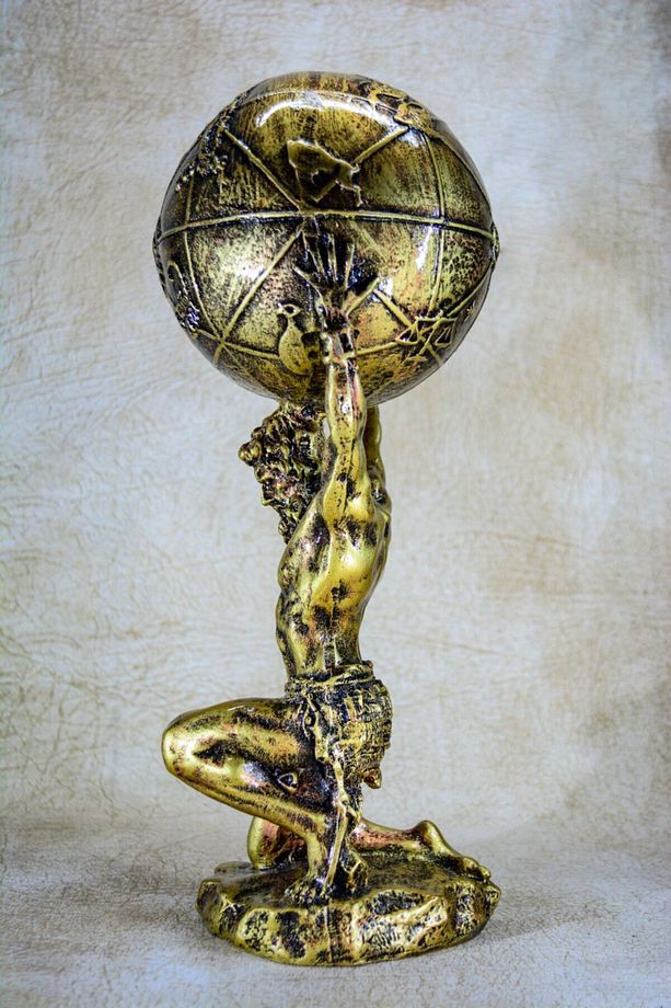 Yunan Tanrısı Atlas Büyük Boy Altın Gold Heykel Biblo - 5