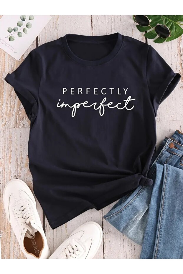 Women's Navy Blue Perfectly Printed Oversize T-Shirt