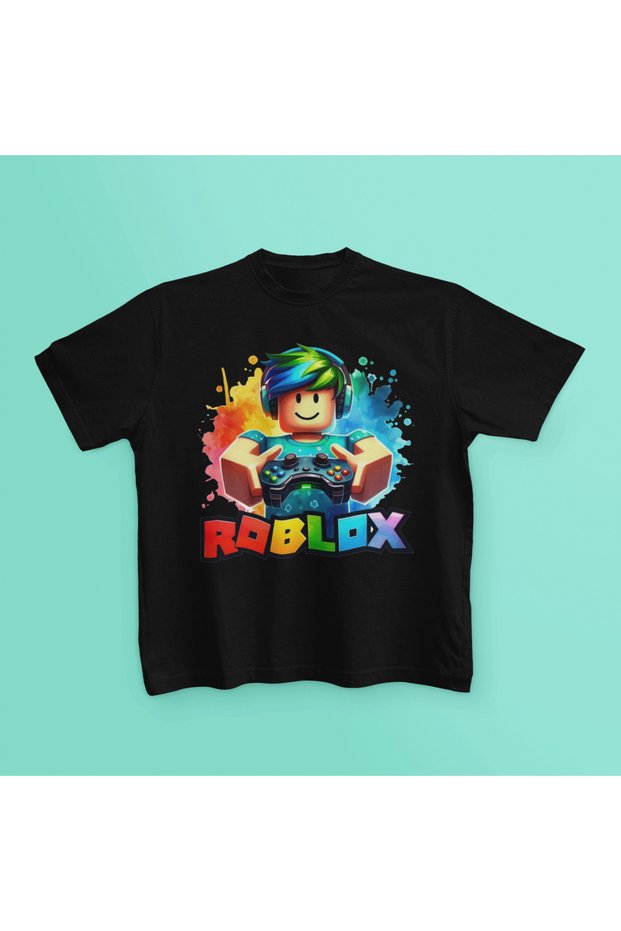 Roblox Player Printed Cycling Collar Cotton Short Sleeve Children's Tshirt