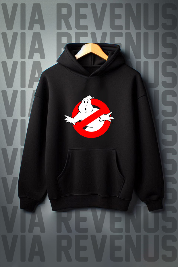 Ghostbusters Printed Kangaroo Pocket 3 Thread Threaded Oversize Wide Fit Hooded Sweatshirt