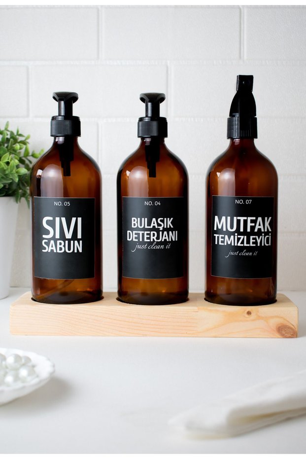 Wooden Stand Dishwashing Liquid Soap Kitchen Cleaner Black Label Amber Glass Bottle 500 Ml
