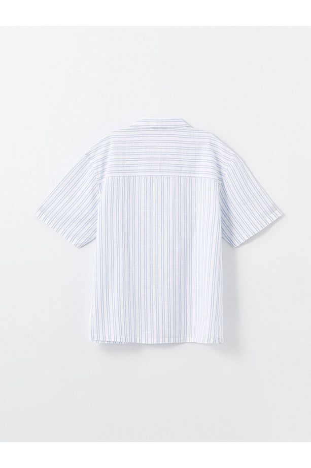 Regular Fit Kısa Kollu Çizgili Poplin Erkek Gömlek - 7