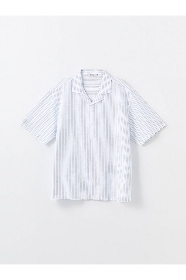 Regular Fit Kısa Kollu Çizgili Poplin Erkek Gömlek - 6