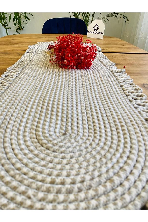 Jüt, Hasır, Dekoratif Masa Örtüsü, Runner 35x100 CM, Amerikan Servis, Sehpa Örtüsü, Bohem Tarzı - 4