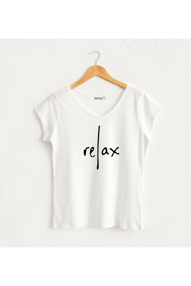 Relax Written V-Neck Women's Design T-Shirt