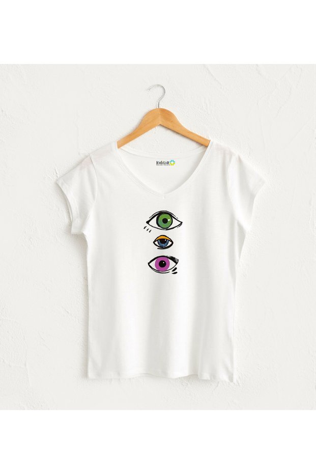 Colorful Eyes V-Neck Design T-Shirt