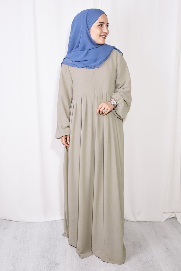 Pleated Zippered Airobion Fabric Hijab Dress
