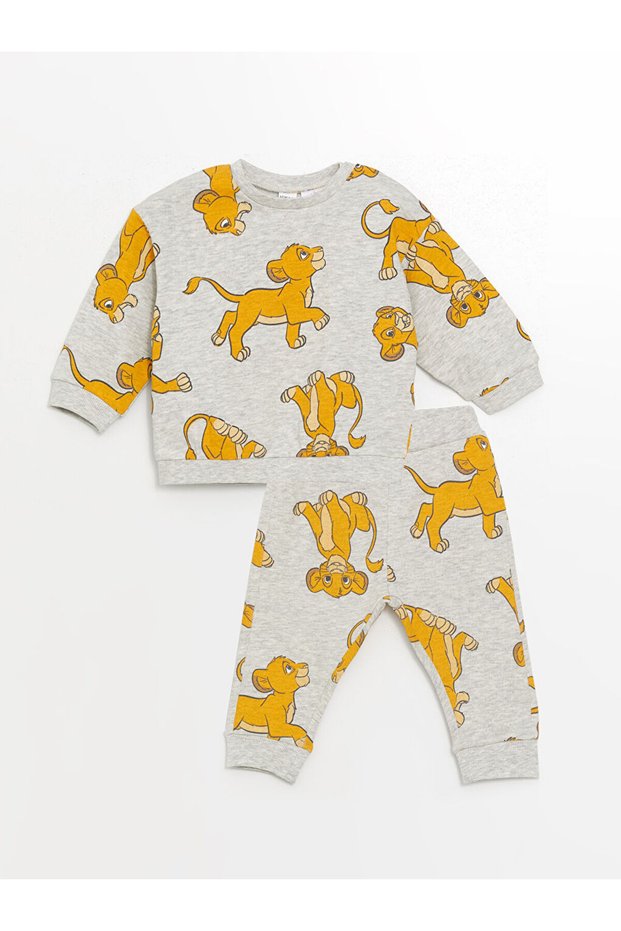 Crew Neck Lion King Printed Sweatshirt and Sweatpants Set for Baby Boy - Long Sleeve Set of 2