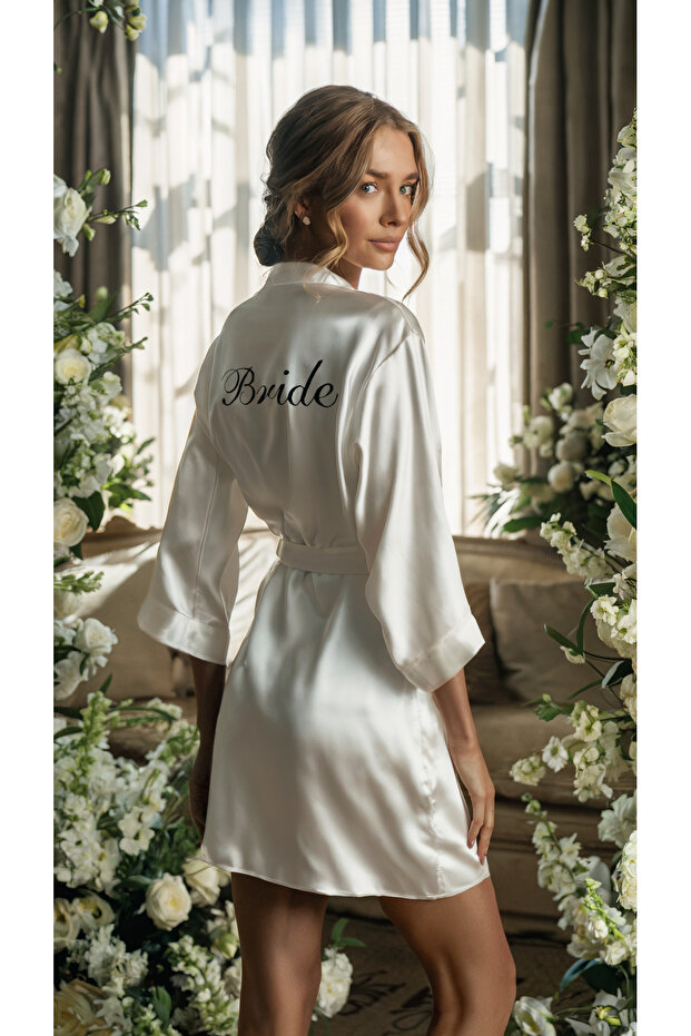 Bride Dressing Gown Embroidered Satin Bridal Dressing Gown
