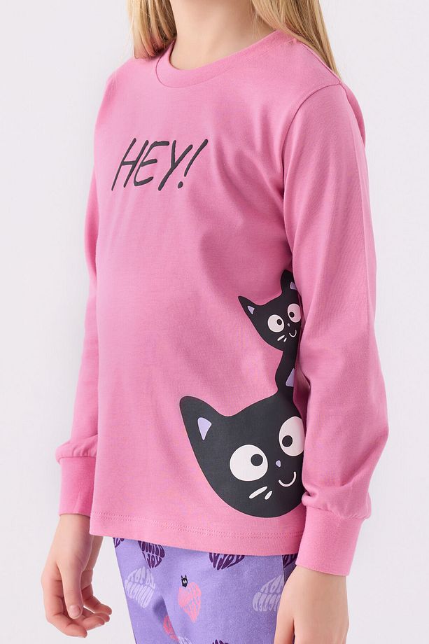 Kız Çocuk Pembe Uzun Kol Pijama Takım - 4