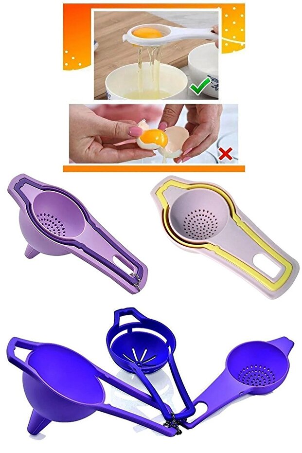 3 قطع من فاصل البيض ومصفاة الشاي وقمع صغير - 5