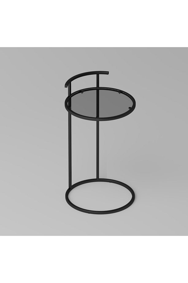 Simi Camlı Yuvarlak C Sehpa - Siyah - 40 cm - 1