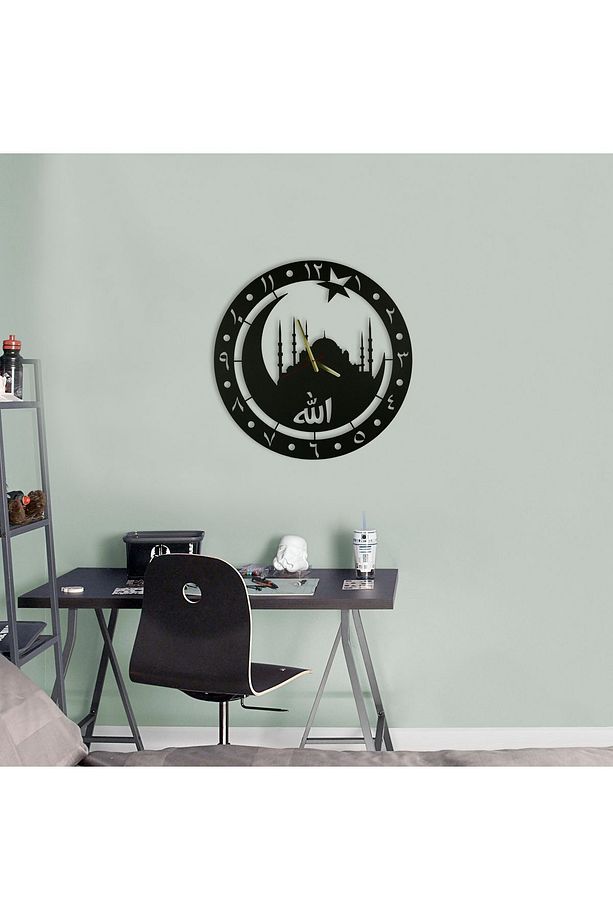 AYASOFYA TEMALI ALLAH (c.c.) LAFIZLI ARAPÇA RAKAMLI DUVAR SAATİ, EV OFİS DUVAR SAATİ (60CM X 60CM) - 5
