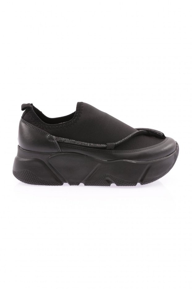 Black - M380-22K Women's Stretch Stone Rope Detailed Mega Thick Sole Sneakers S Shoes Black
