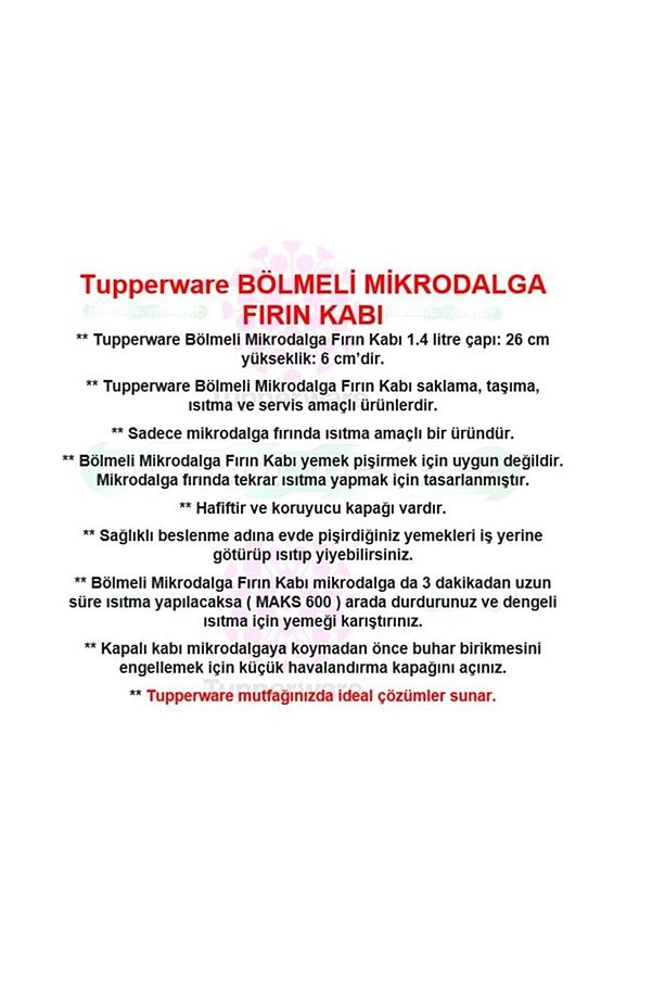 Bölmeli Mikrodalga Fırın Isıtma Kabı 1.4 Lt Mikro Tabak - 2