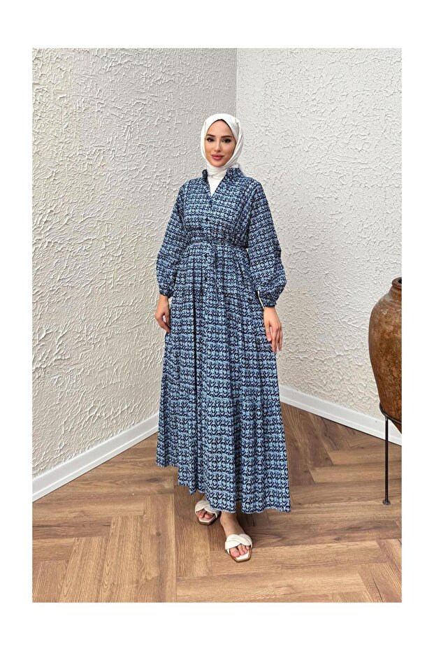 Viscose Patterned Belted Dress