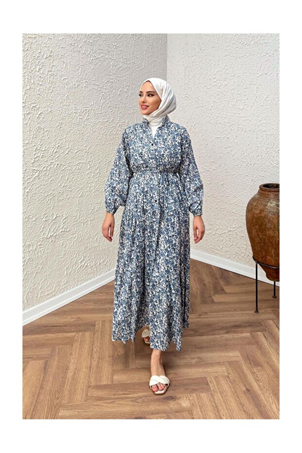 فستان بحزام منقوش من الفيسكوز - 3