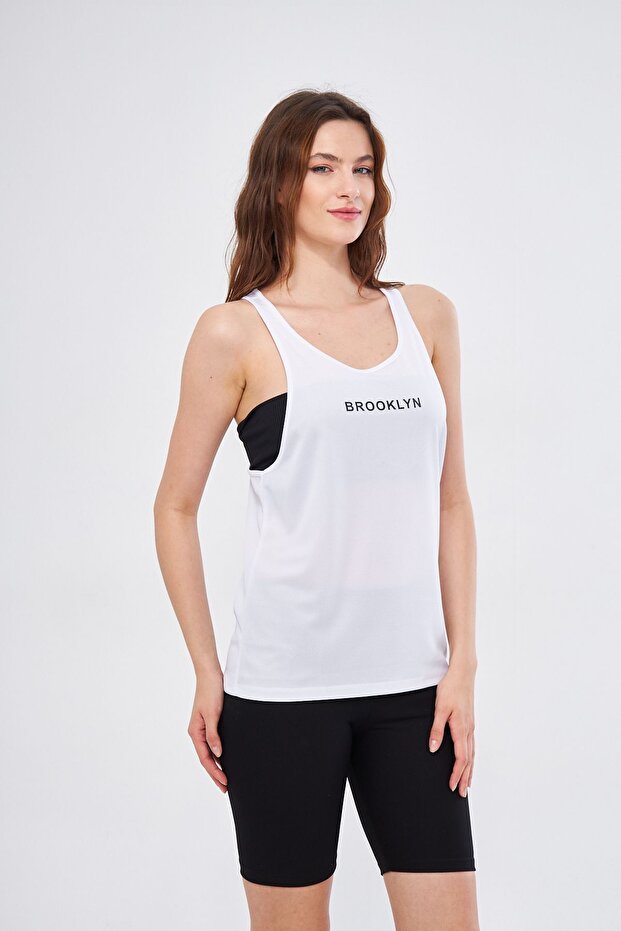 Sports Tank Black Brooklyn Printed White Color Fabric