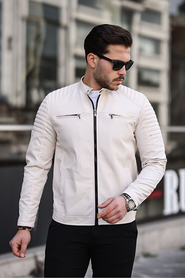 Men's Stone Color Water and Windproof Slim Fit Lined Seasonal Jacket