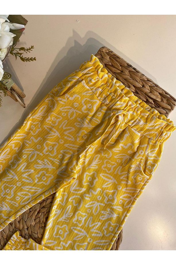 KIZ ÇOCUK ÇİÇEK BASKI PAÇA LASTİKLİ PANT. GK2672 - 2