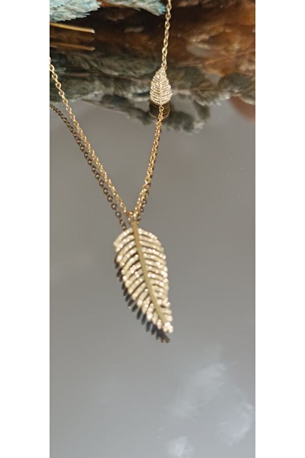 Çelik Simli Yaprak Kolye - 3