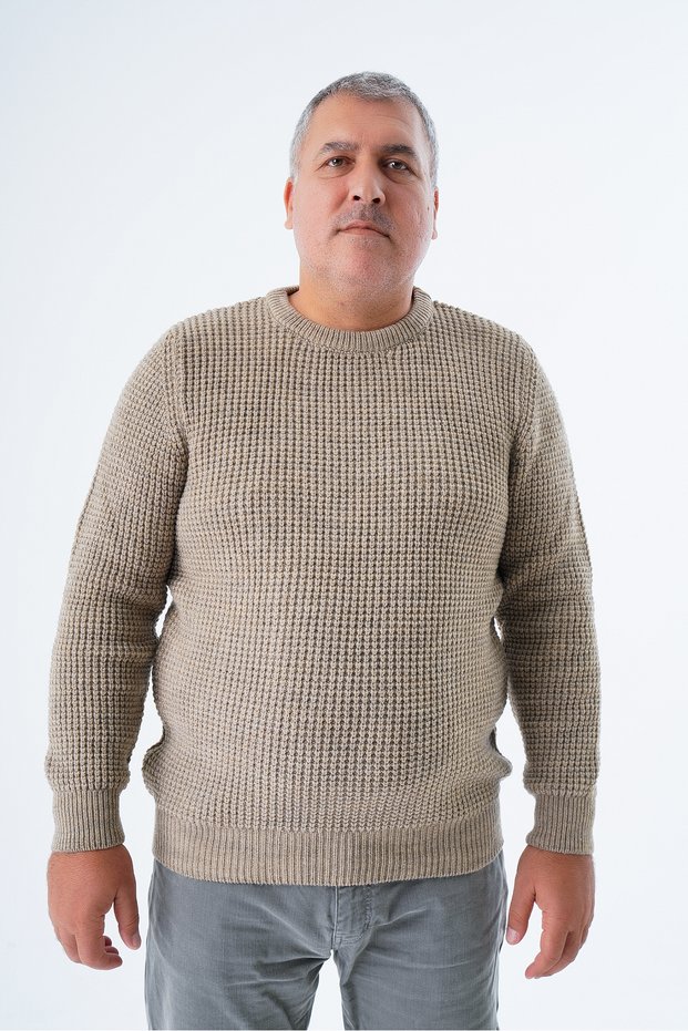 Large Size Men's Mink Thessaloniki Knitted Crew Neck Knitwear Wool Sweater Trist-2116