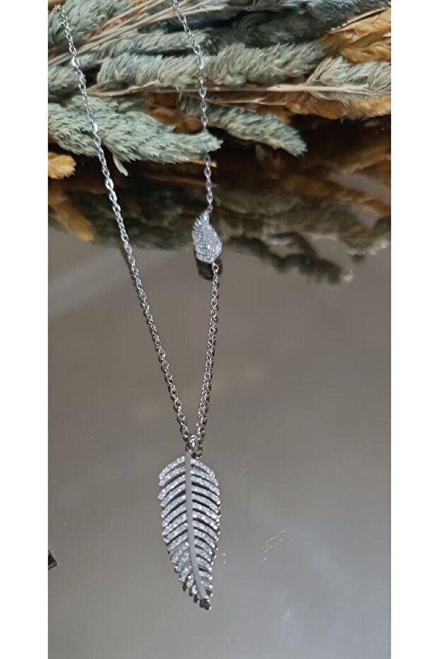 Çelik Simli Yaprak Kolye - 2