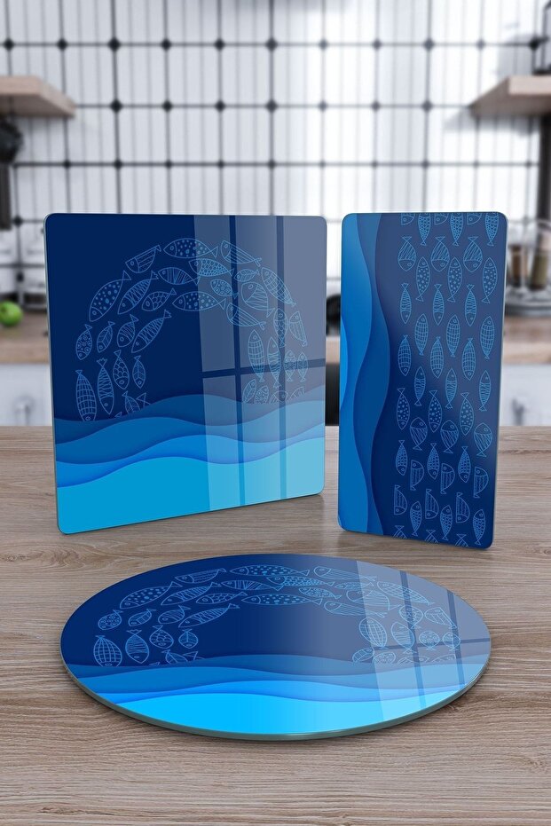 طبق تقديم زجاجي مكون من 3 قطع من Marine Blue Waves