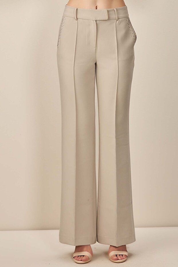 İspanyol Paça Taş Dokuma Pantolon - 6