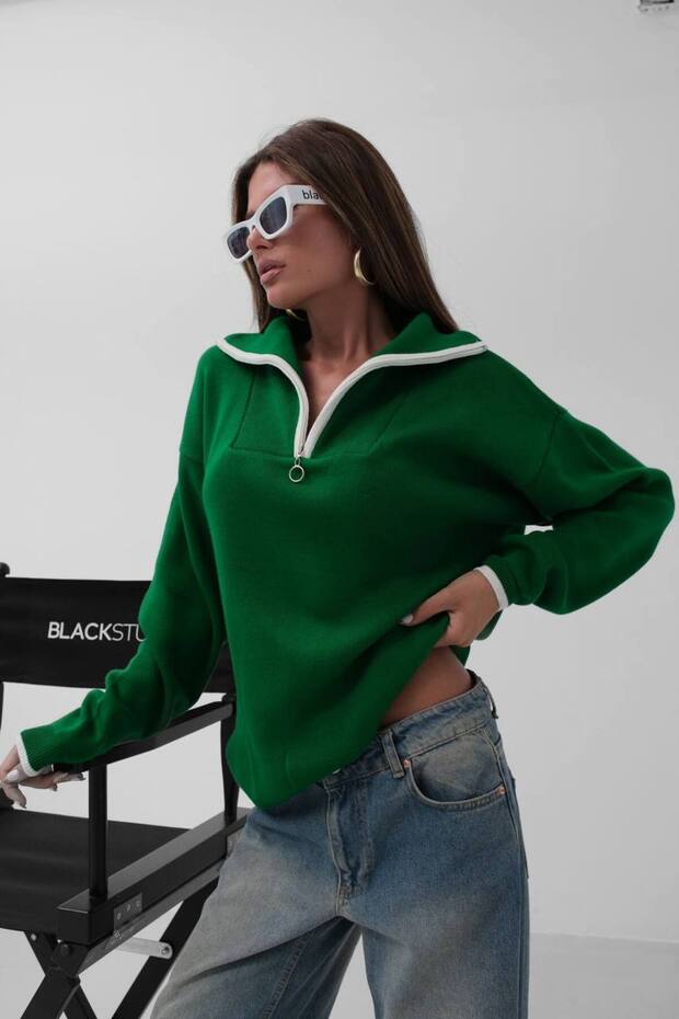 New Season Zipper Detailed Oversize Women's Sweater 24W16030