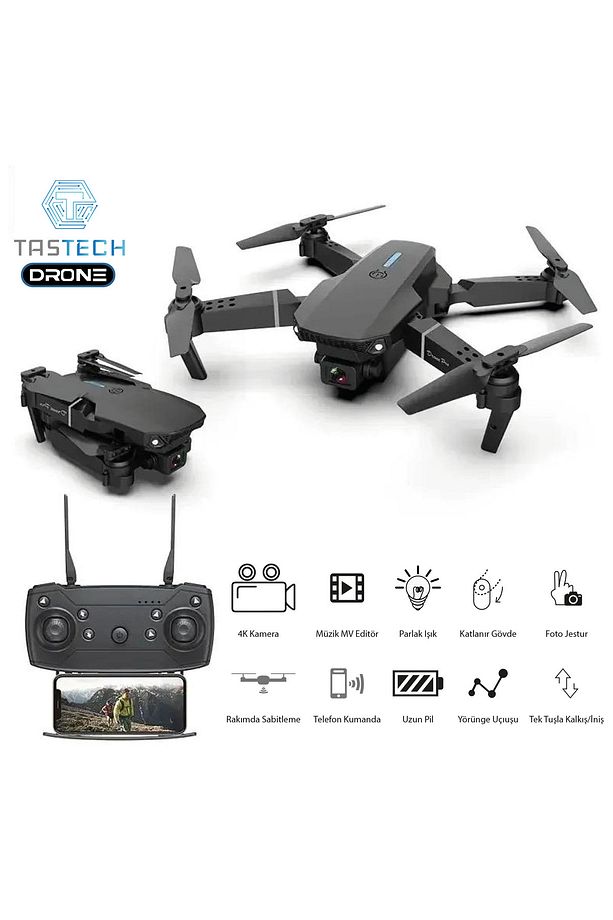 Çift Kameralı Drone Led Işıklı Wifi App Ve Uzaktan Kumanda Kontrollü Quadcopter Katlanabilir Şarjlı - 1