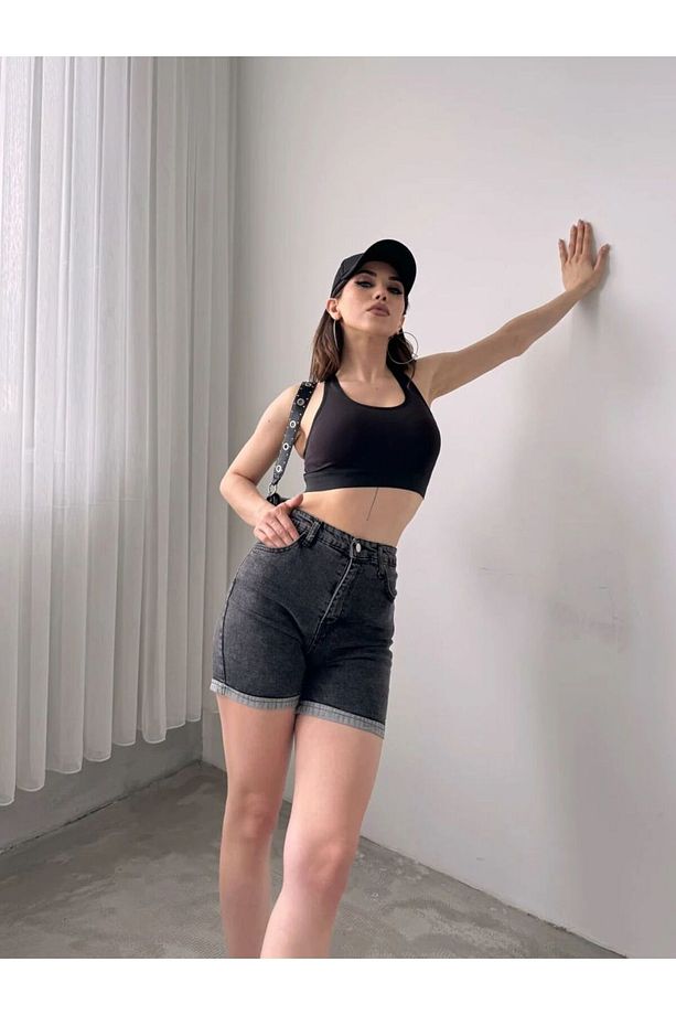 Duble Paça Yıkamalı Denim Şort - 3