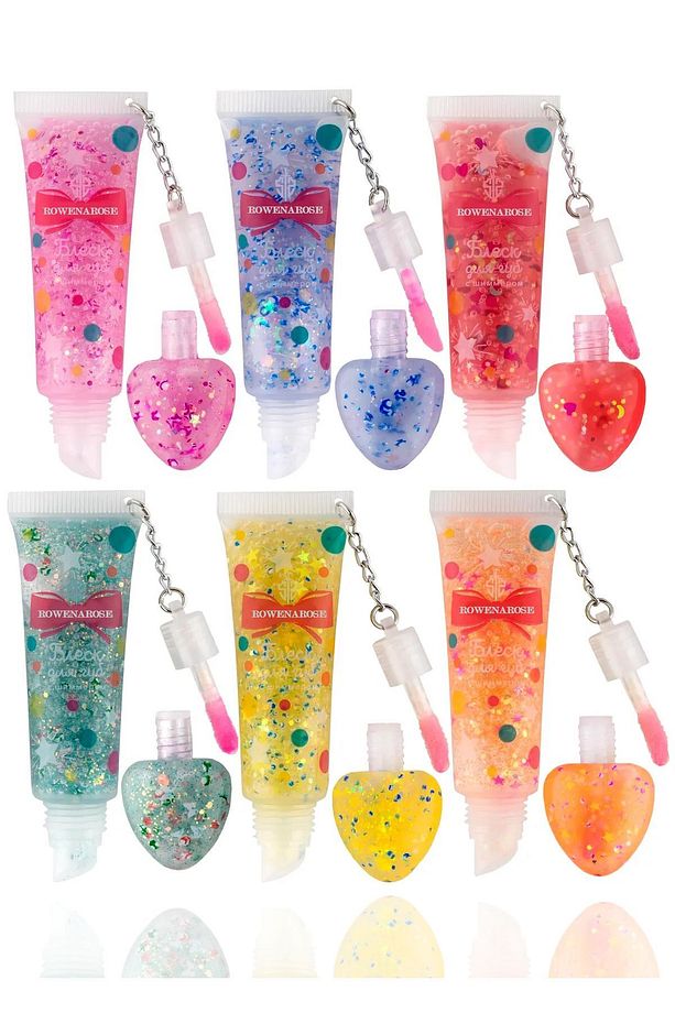 6'lı Lip Gloss Mini Kalpli Simli Lipgloss Seti - 3