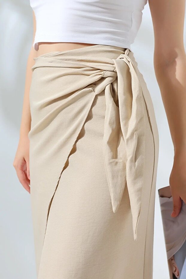 تنورة كتان - ربطة جانبية مفتوحة - 1