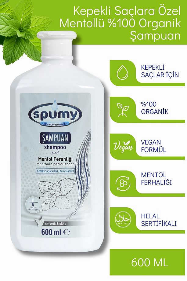 Mentol Ferahlığı Kepekli Saçlara Özel Organik Şampuan - 600 ml - 1